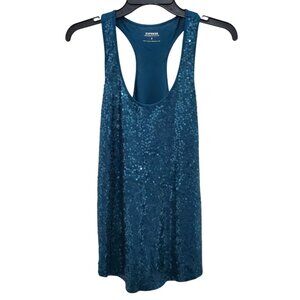 Express Dreamweight Cotton Women's Teal Sequin Front Modal Racerback‎ Tank Top M